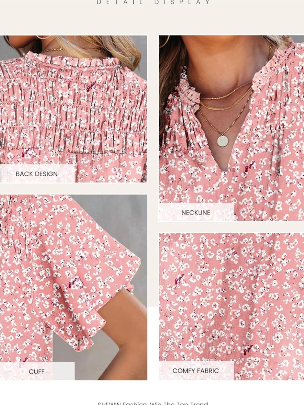 Floral Top Blouse Pink Smocking Flutter Sleeves Lined 2XL Plus Size - Picture 4 of 11